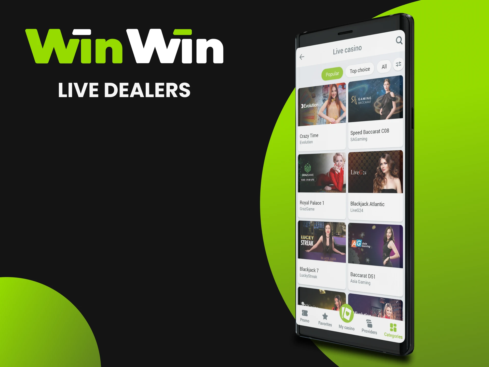 Try to play live dealer games at WinWin casino.