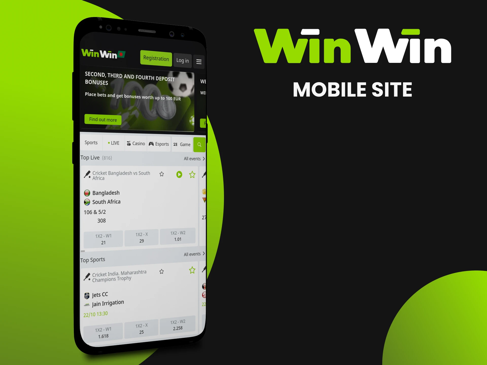 Use WinWin's mobile site to bet and play casino games anytime.