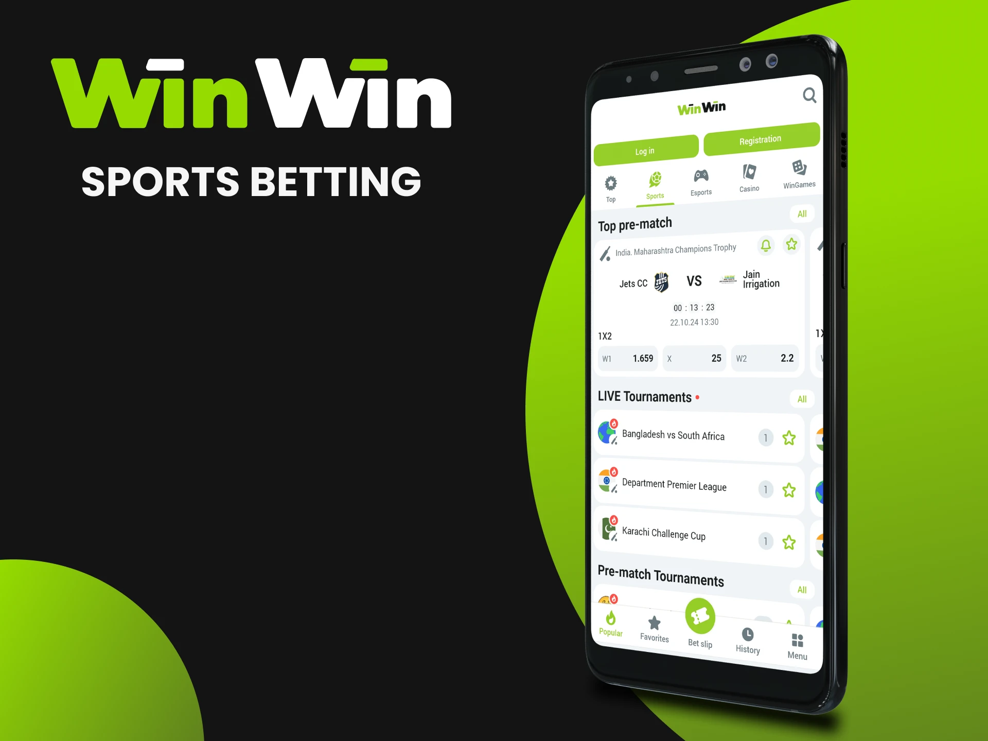 In the WinWin mobile application you can bet on dozens of sports.