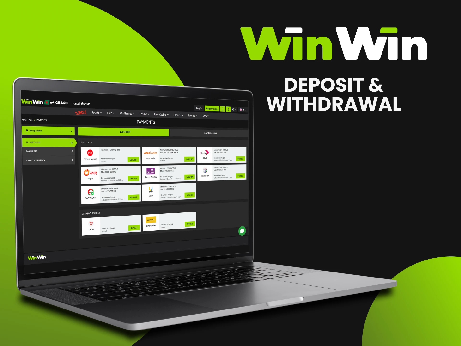 How to make a deposit or withdraw winnings on the WinWin website.