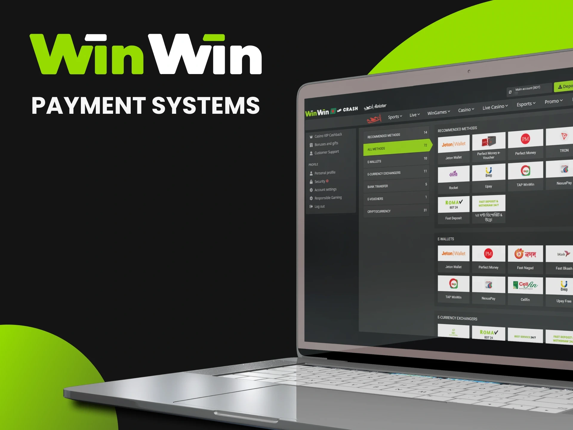 Popular payment methods for players at WinWin.