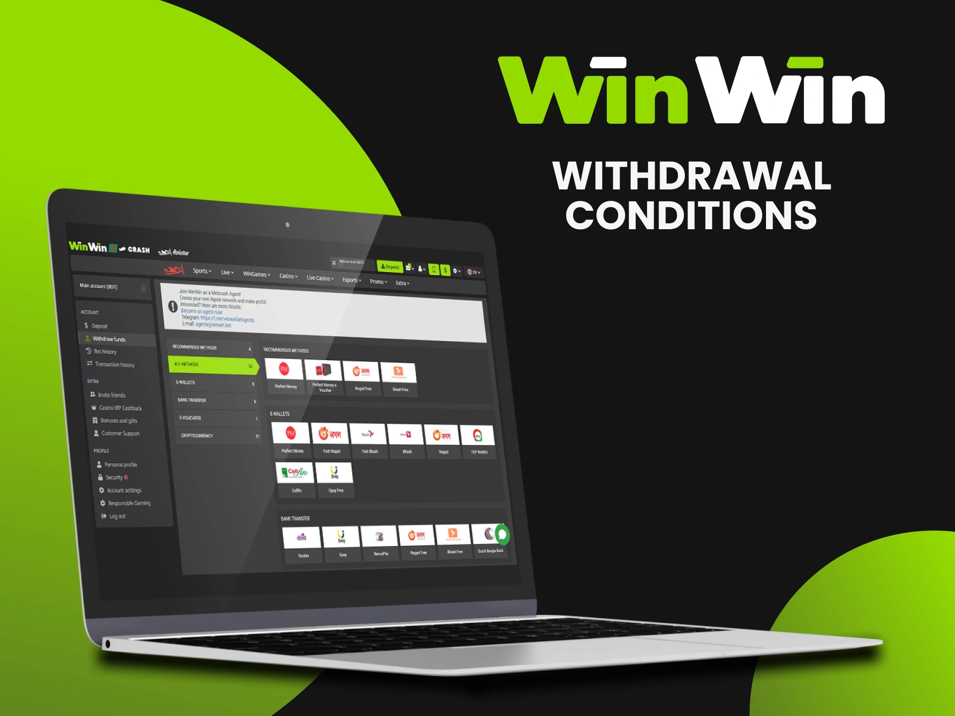 Before withdrawing winnings at WinWin, study the rules of financial transactions.